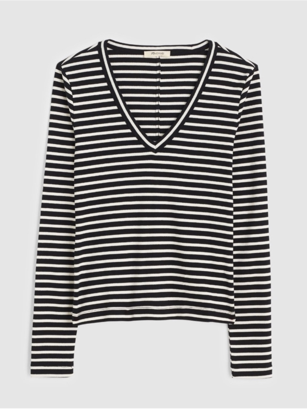 NWT MADEWELL 90s V Neck Long Sleeve Tee in Compact Cotton size women’s small